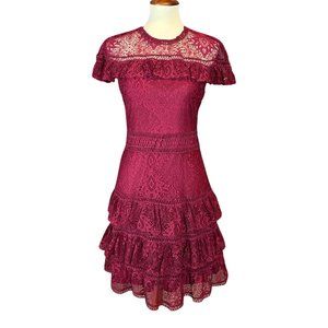 Gianni Bini red Sandra dress 6 S small lace lined ruffle knee length formal date